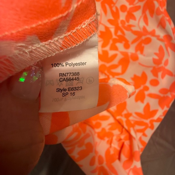 J. Crew Mandarin Collar Ruffled Sleeveless Blouse White/Neon Orange Floral 0/XS - Picture 5 of 8